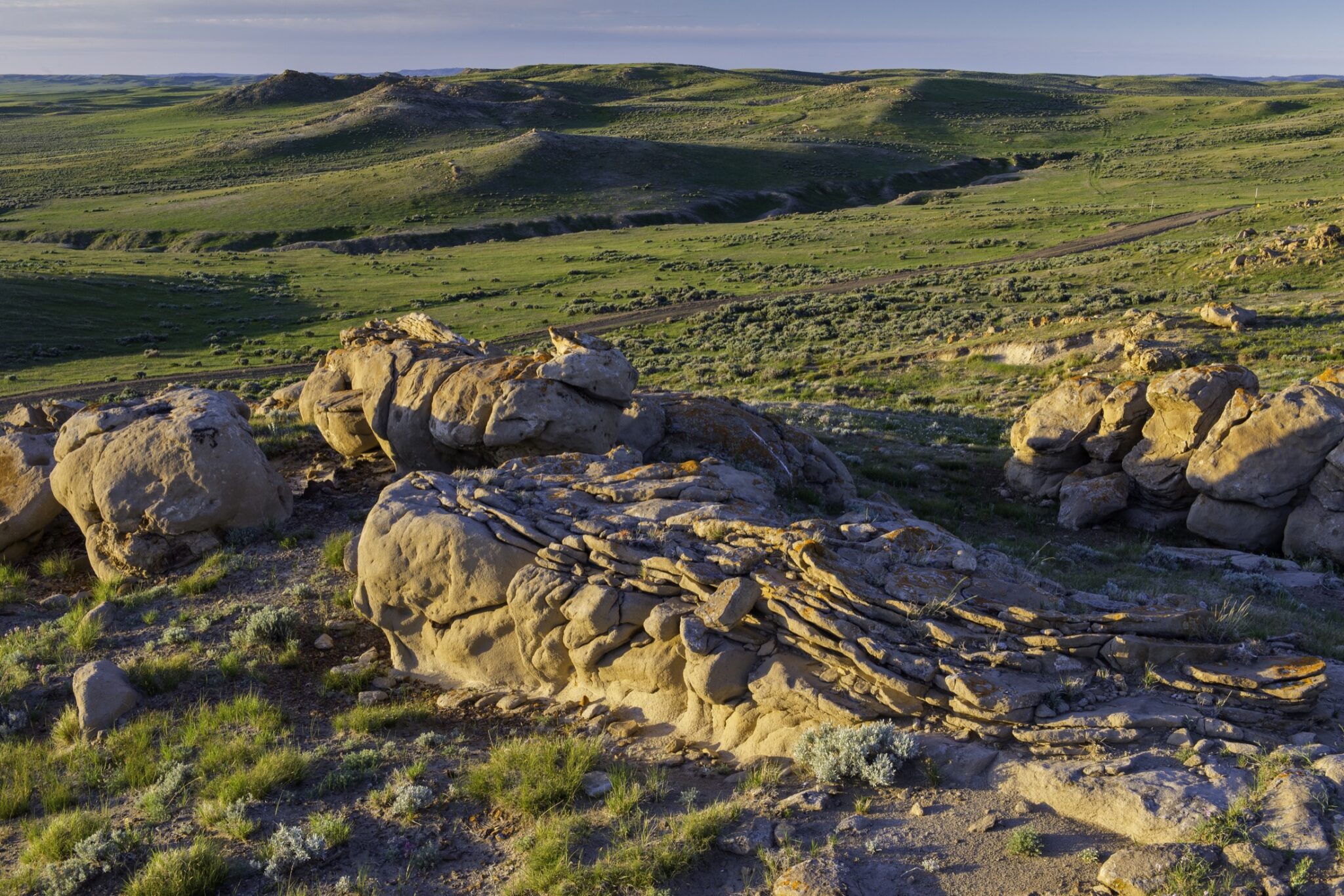 A rock outcrop on a hill in Wyoming
